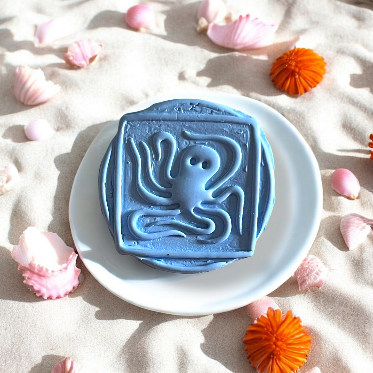 large octopus clay slab, ocean imprint stamp, framed tentacle cutter
