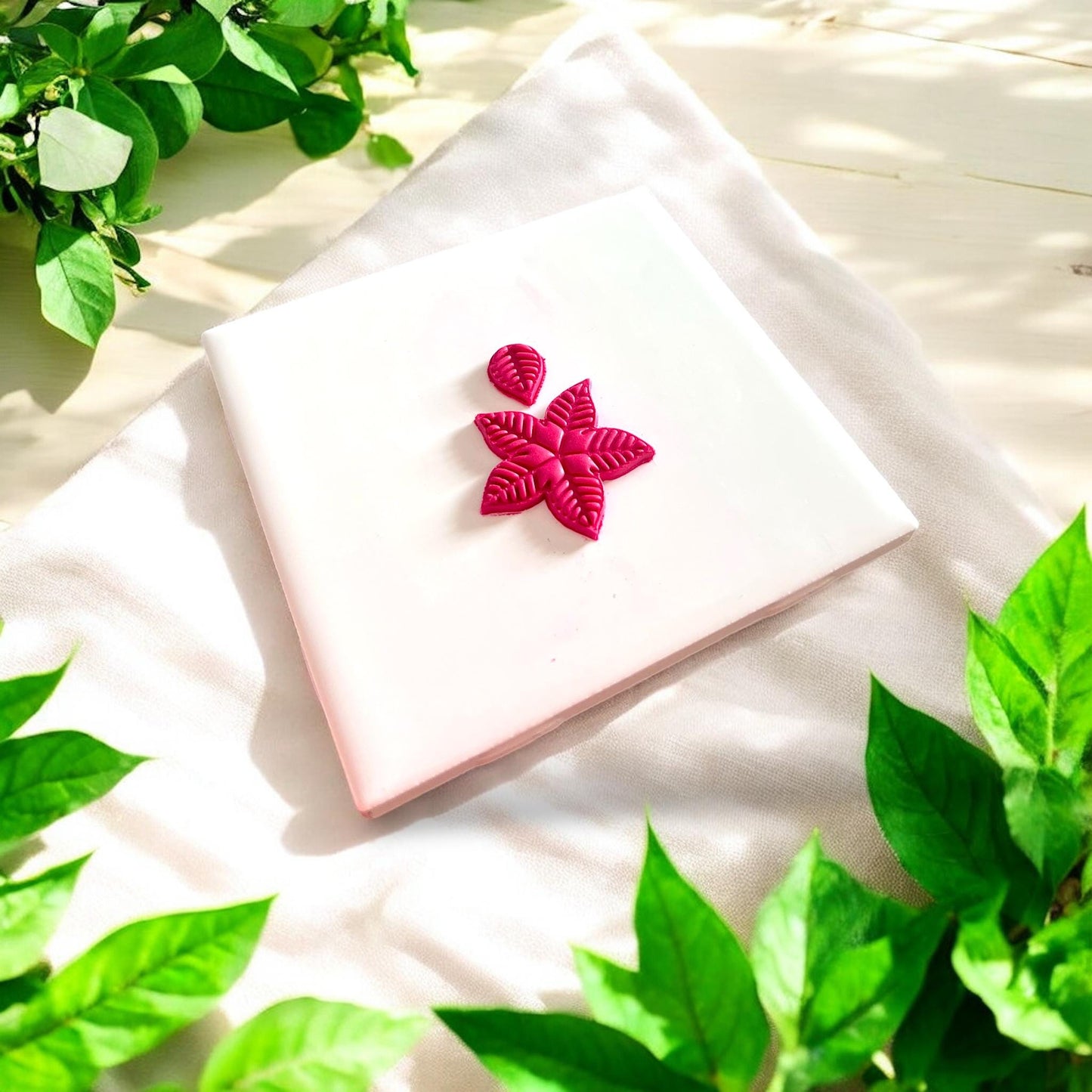 completed pink clay leaf and flower piece