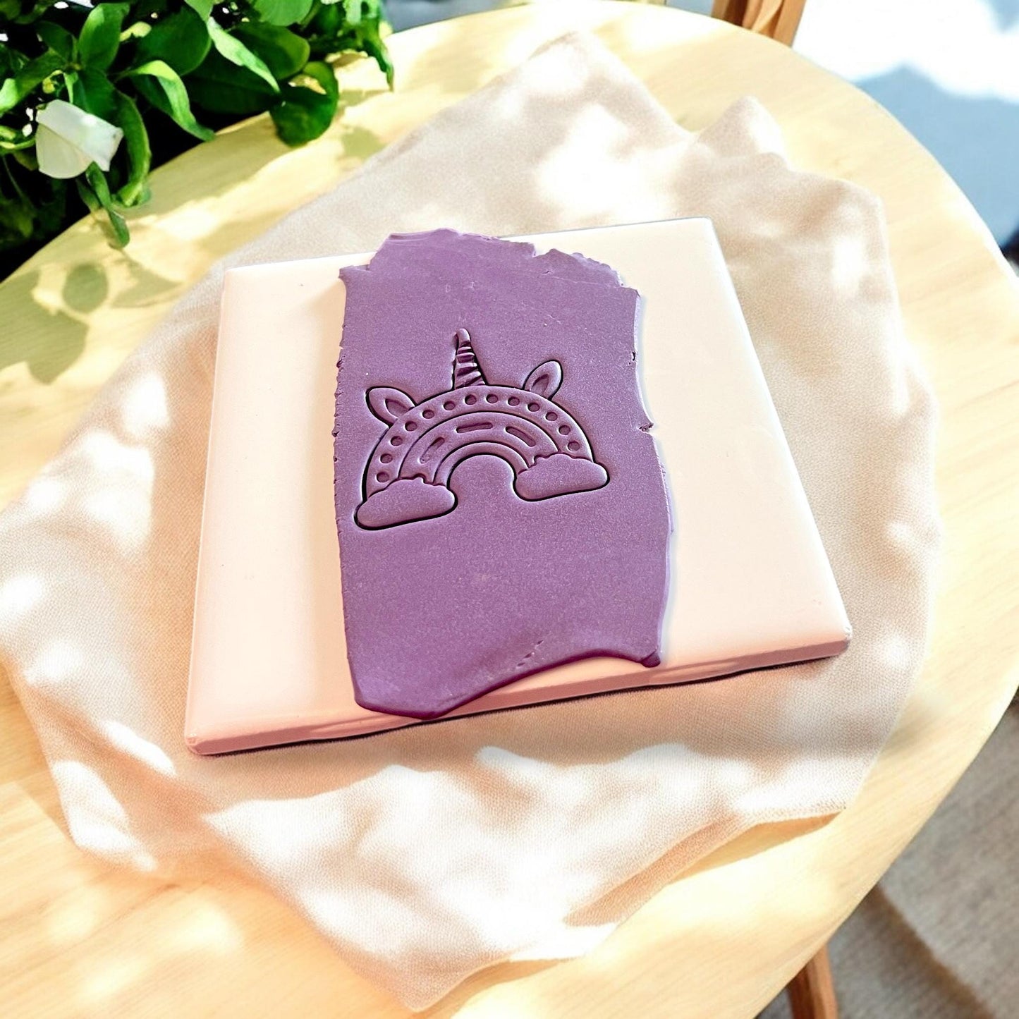 unicorn rainbow cutter pressed in clay