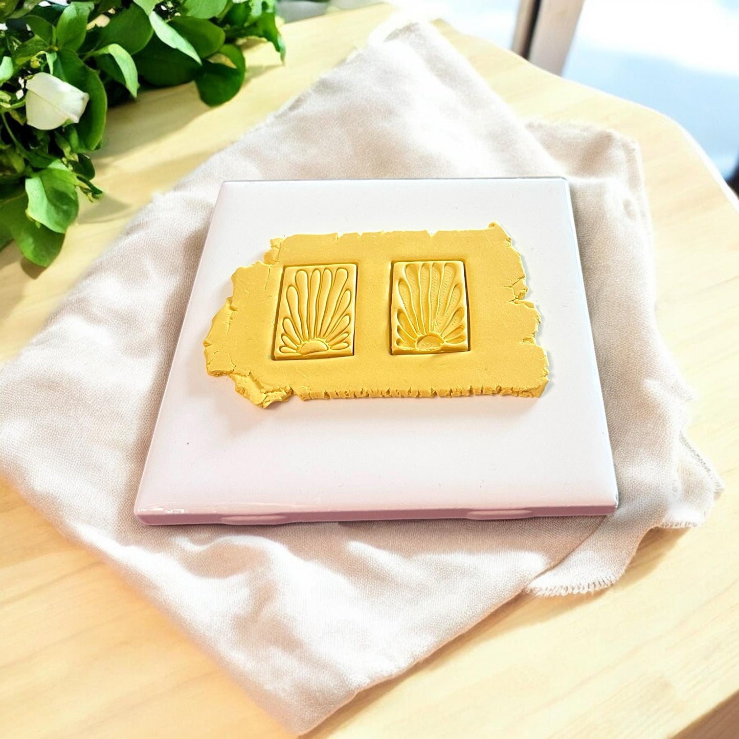flower matisse cutters pressed in yellow clay