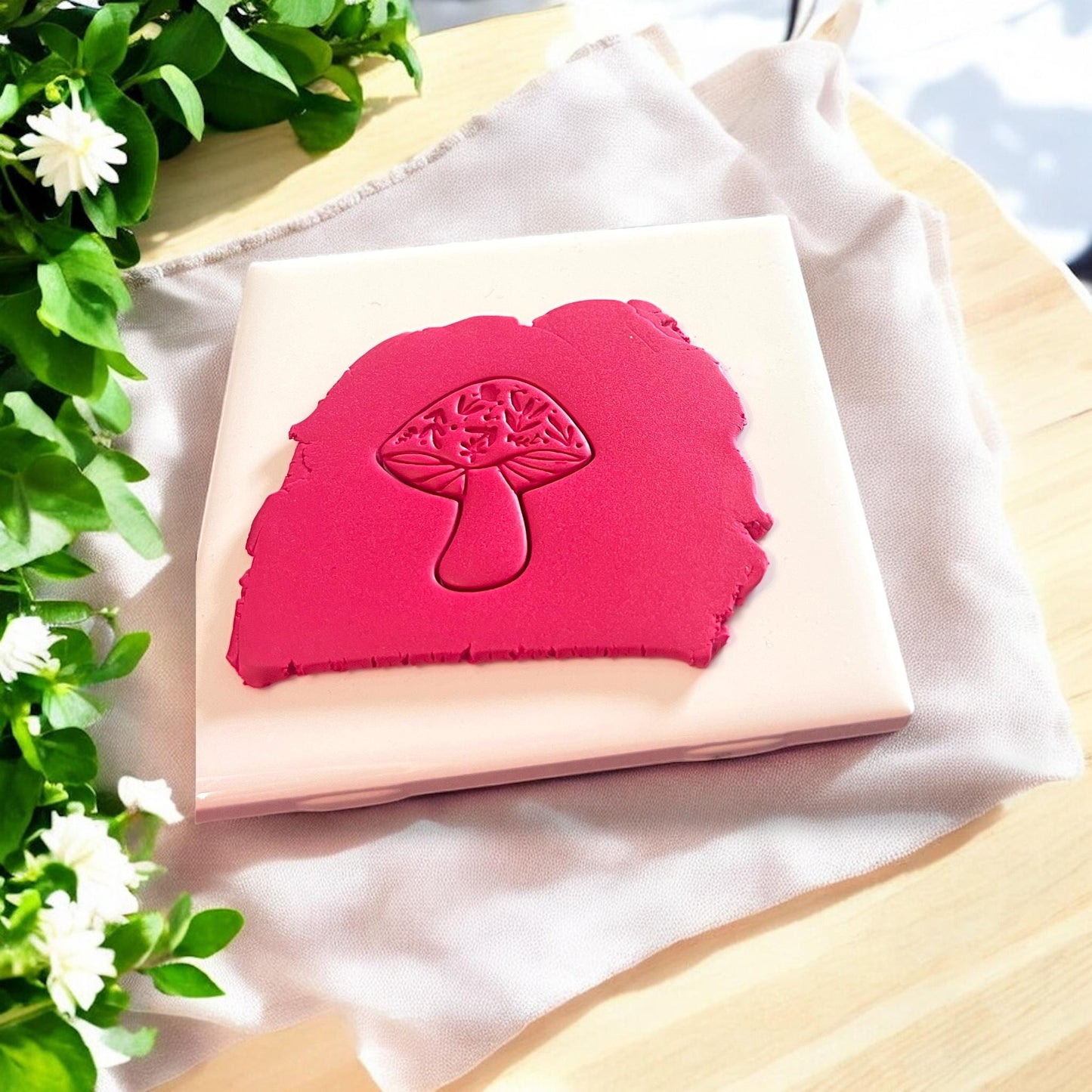 Boho Mushroom Clay Cutter – 40mm Embossed Design for Polymer Clay Earrings and Handmade Accessories