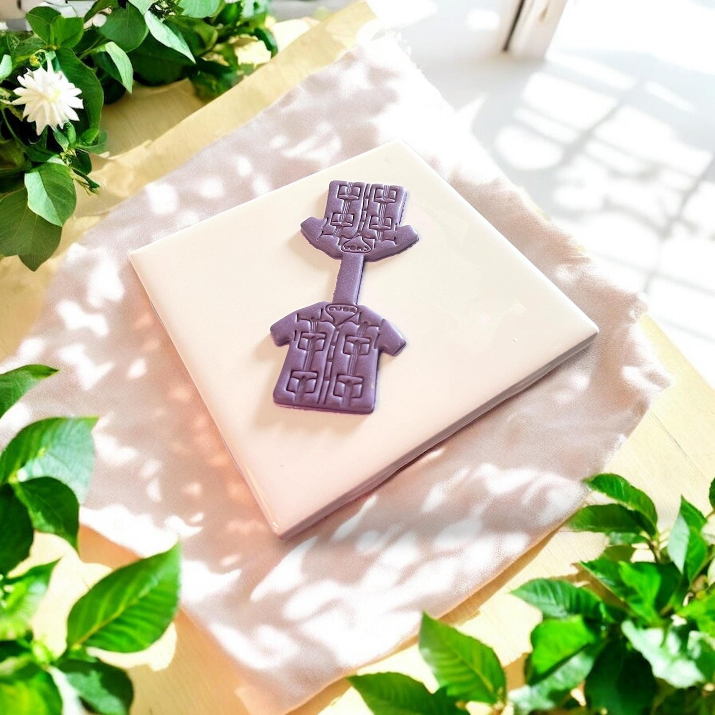 finished purple clay guayabera shape