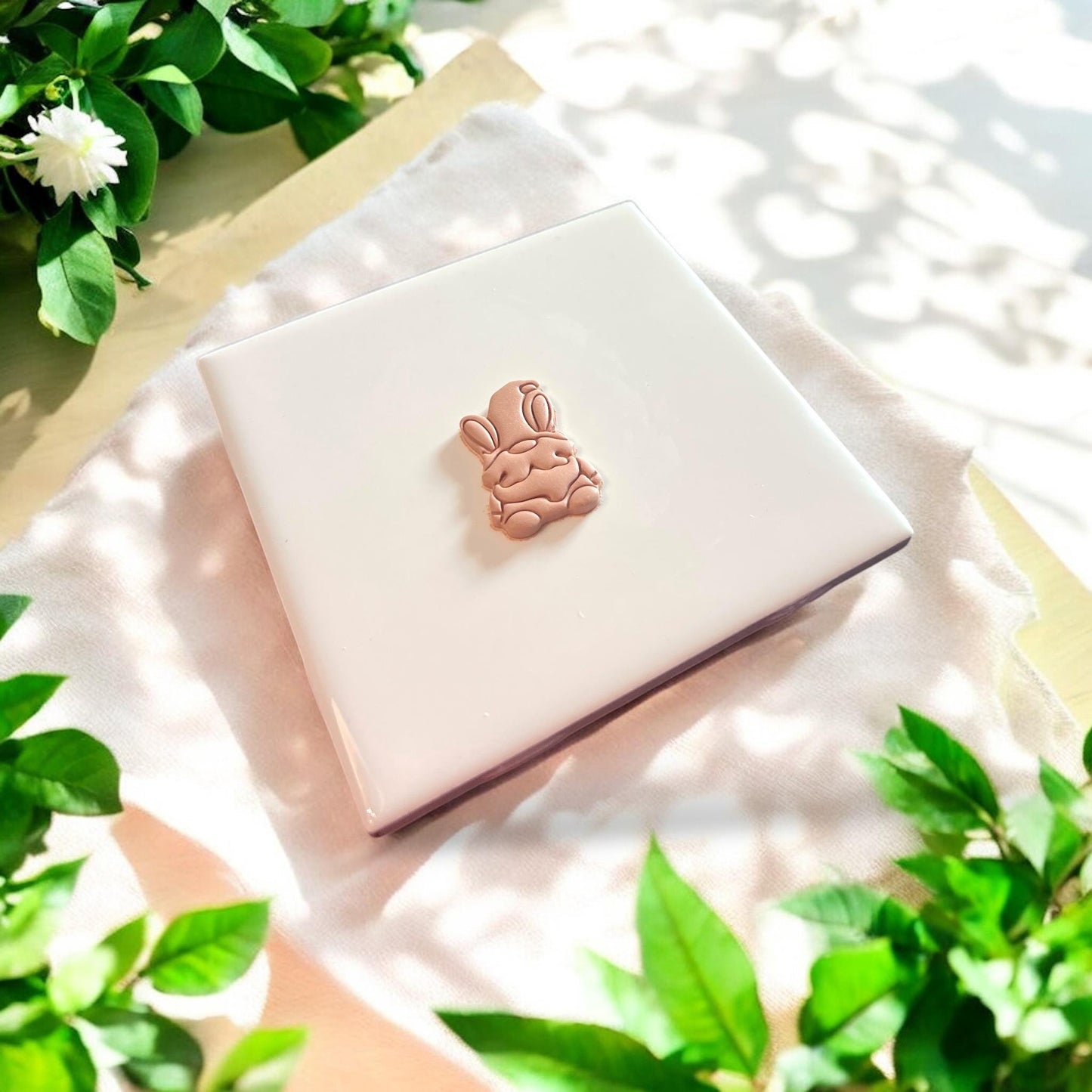 cut out gnome bunny clay shape