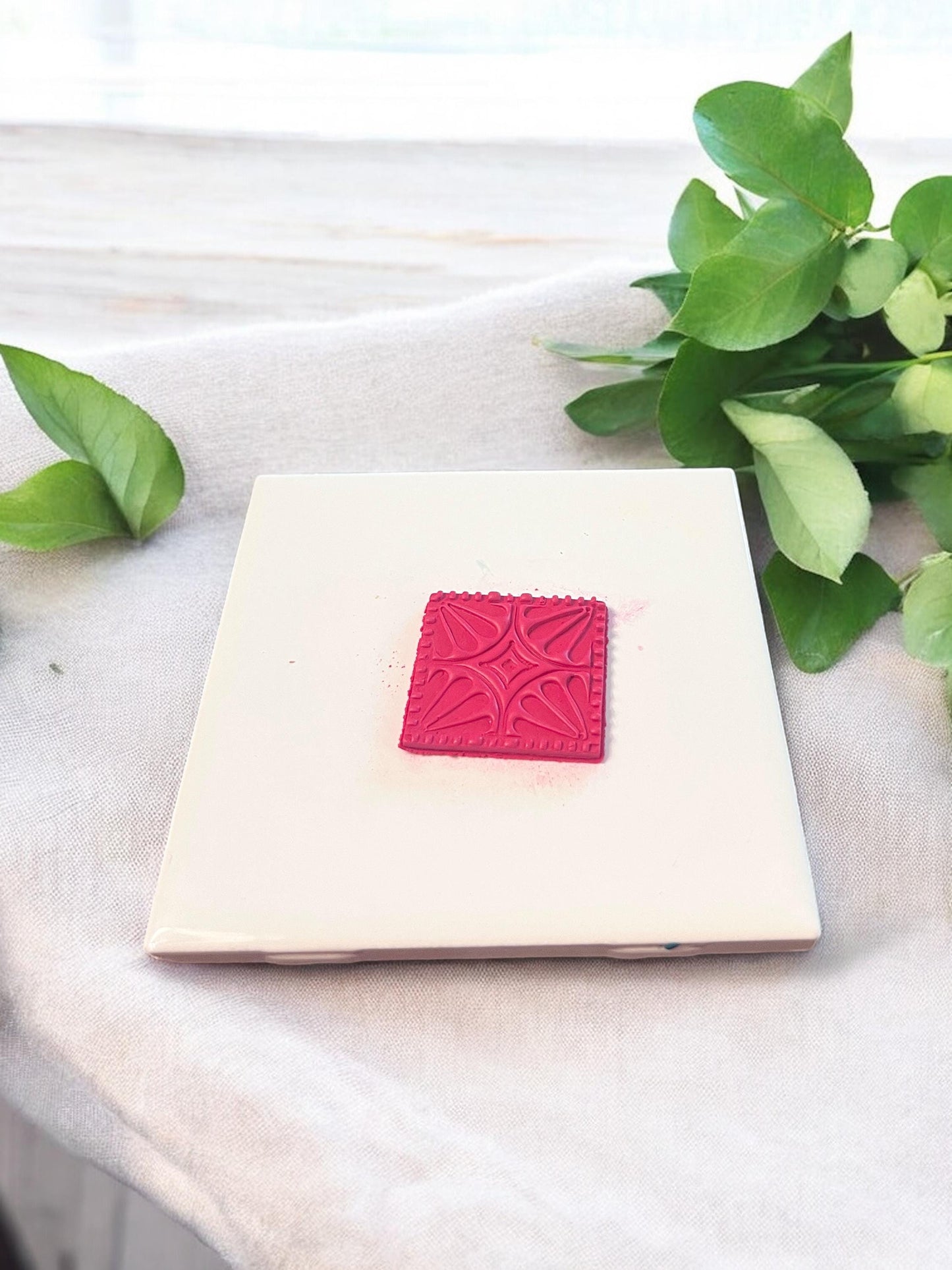 Square floral boho design cutout in polymer clay for earring making