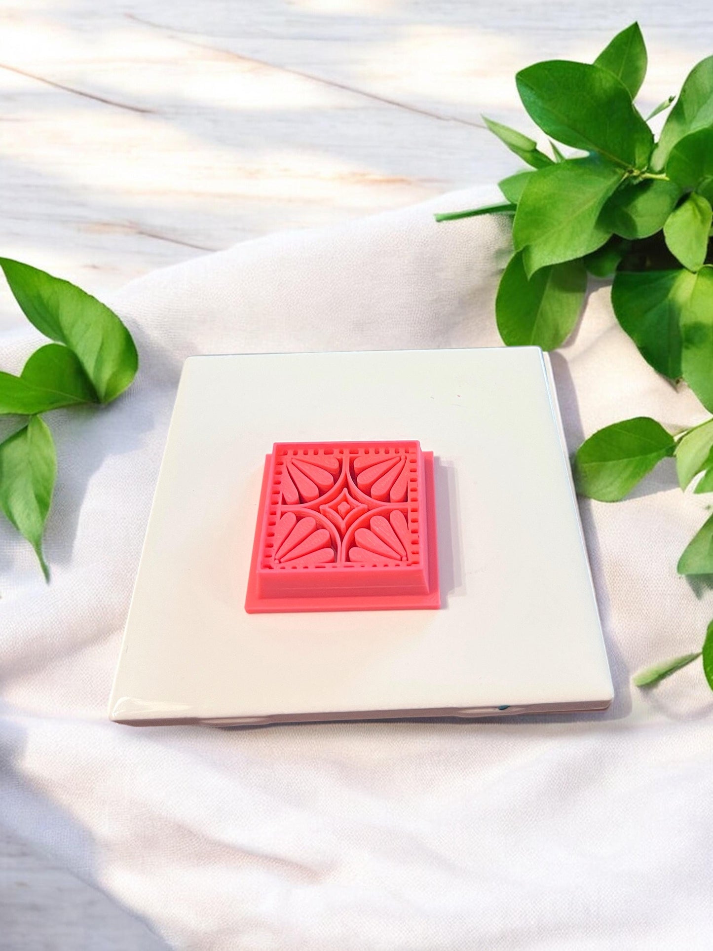 Polymer clay earring cutter with embossed square boho tile design