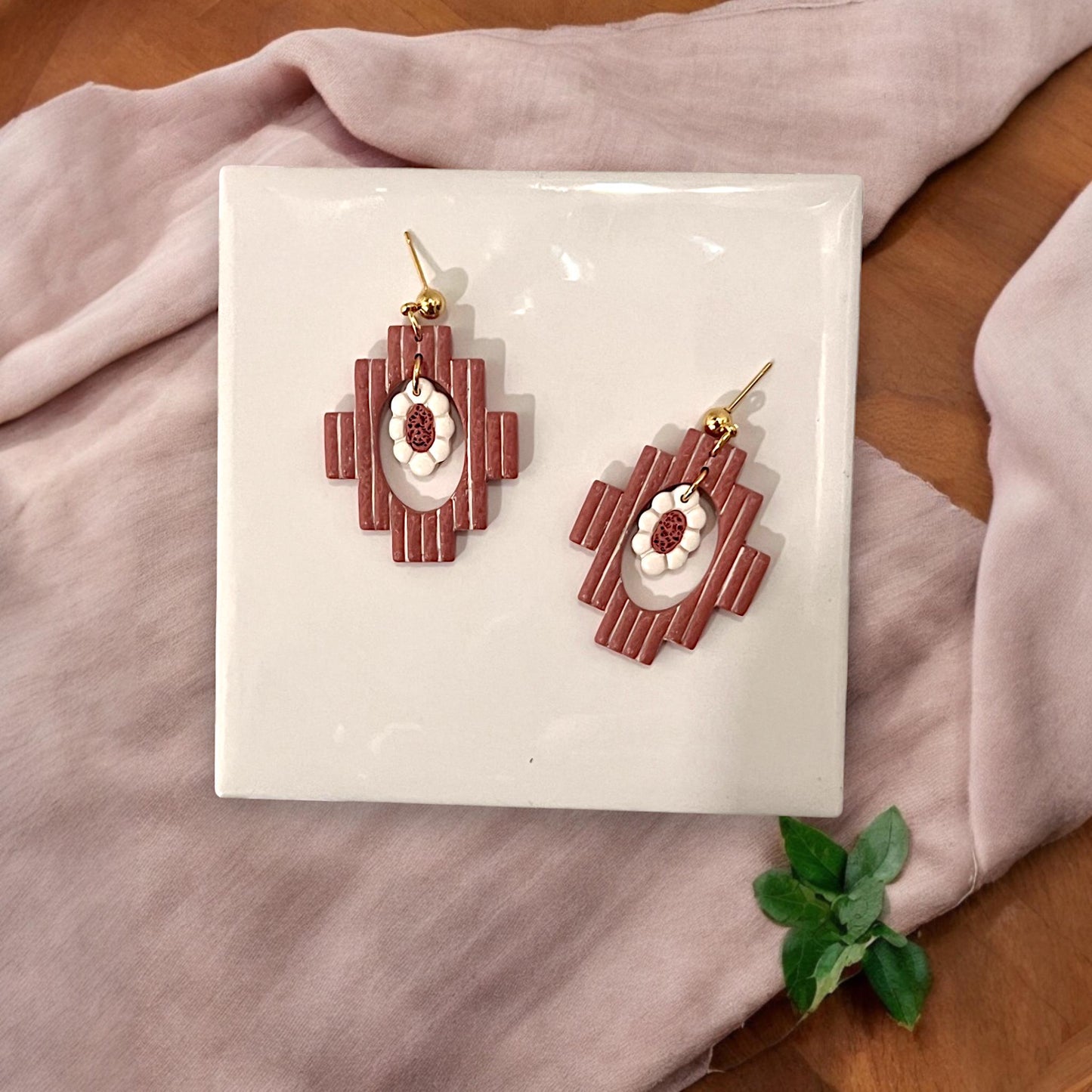 Finished clay earrings made using the southwest cutter set