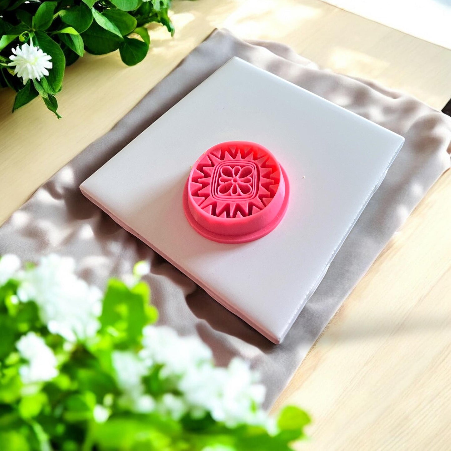 Side view of the 37mm boho flower circle cutter highlighting its depth and clean edges.