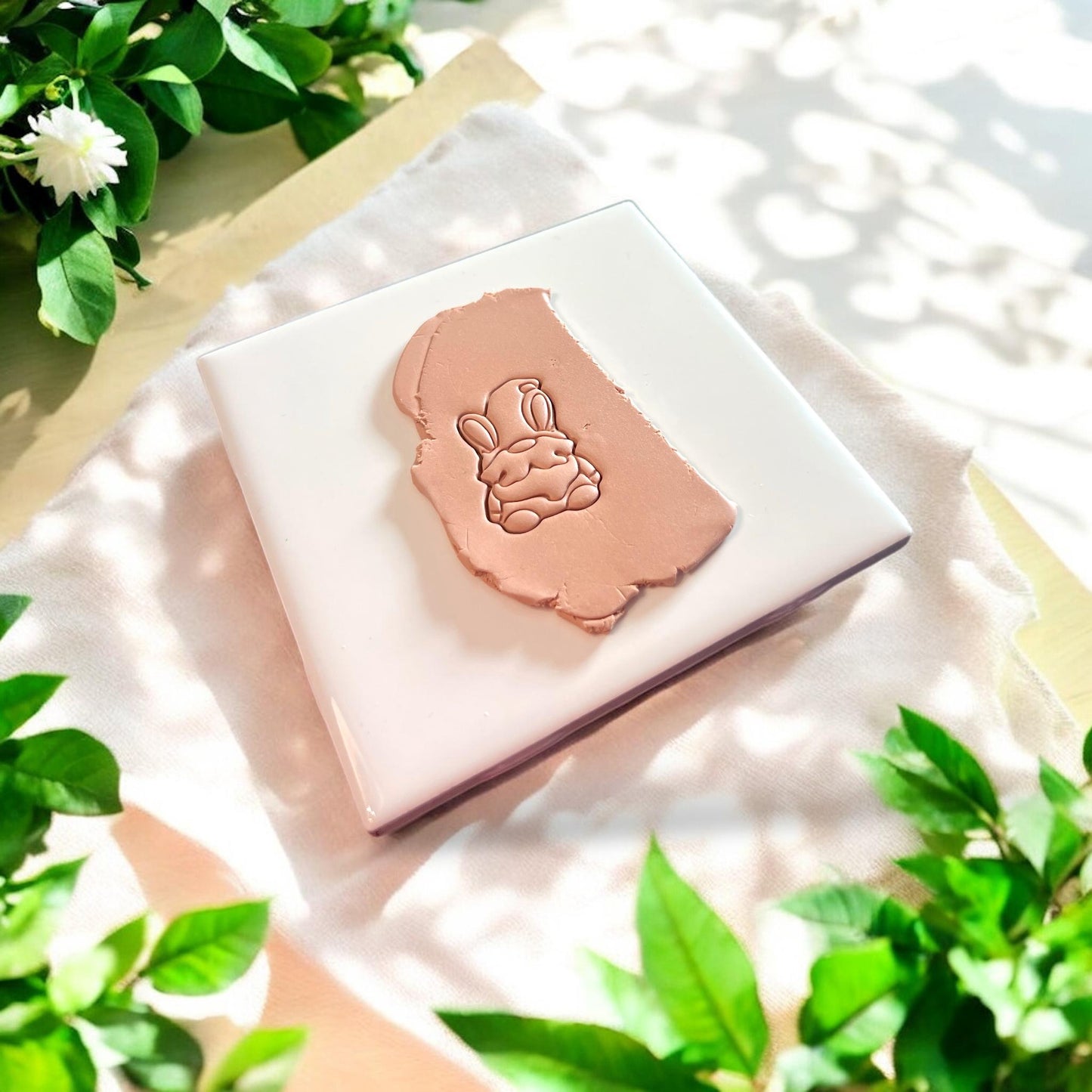 easter gnome bunny cutter stamped in clay