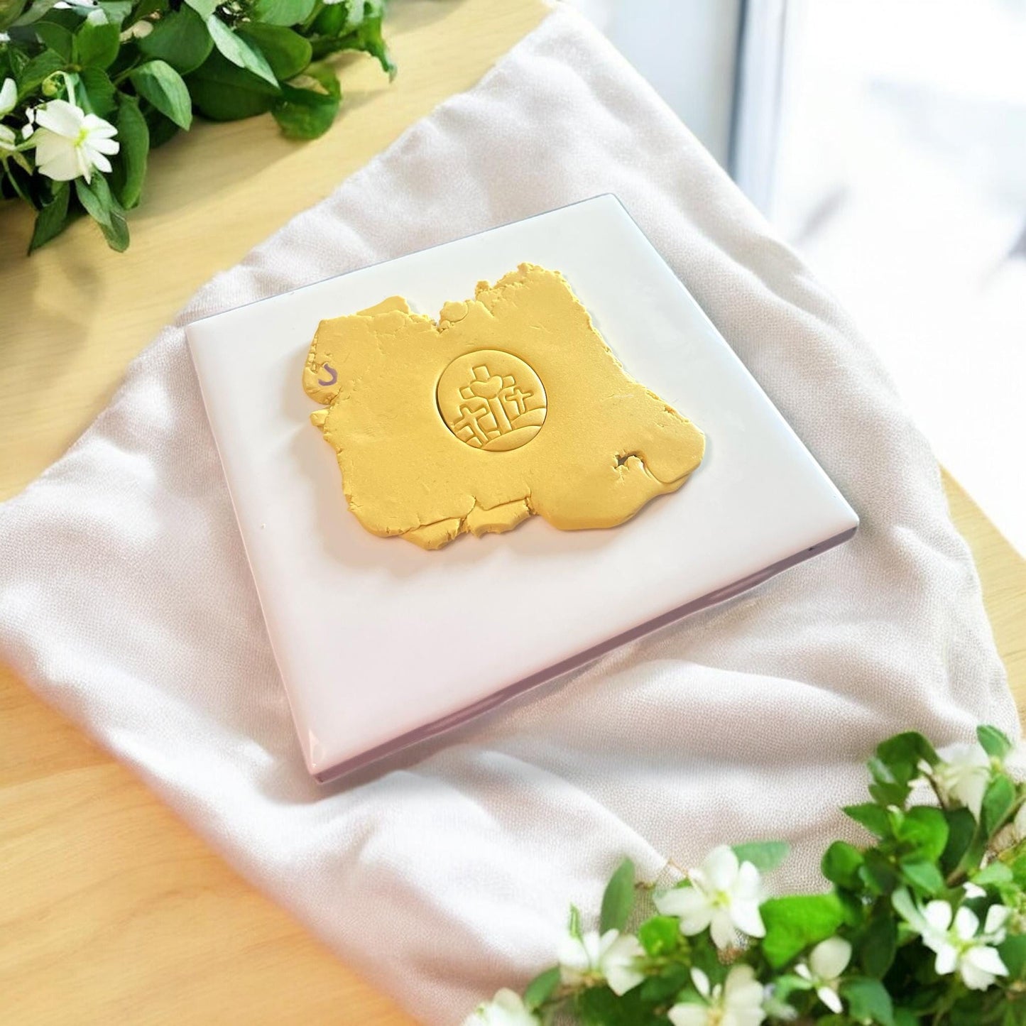 faith cross design in clay slab
