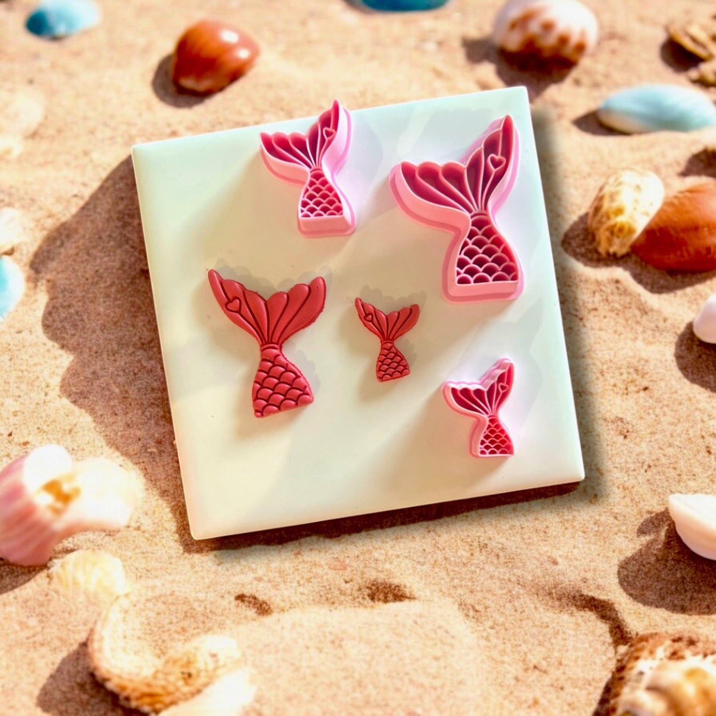 Front view of the mermaid tail polymer clay cutter showcasing its ocean-inspired design.