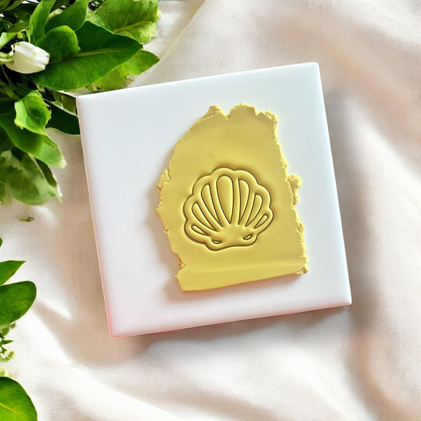 Front view of the shell cutout polymer clay cutter showcasing its delicate design.
