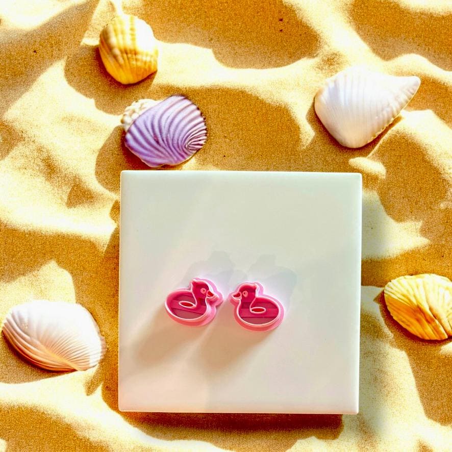 Duckie Pool Floatie cutter with pink variant, ideal for polymer clay earring designs