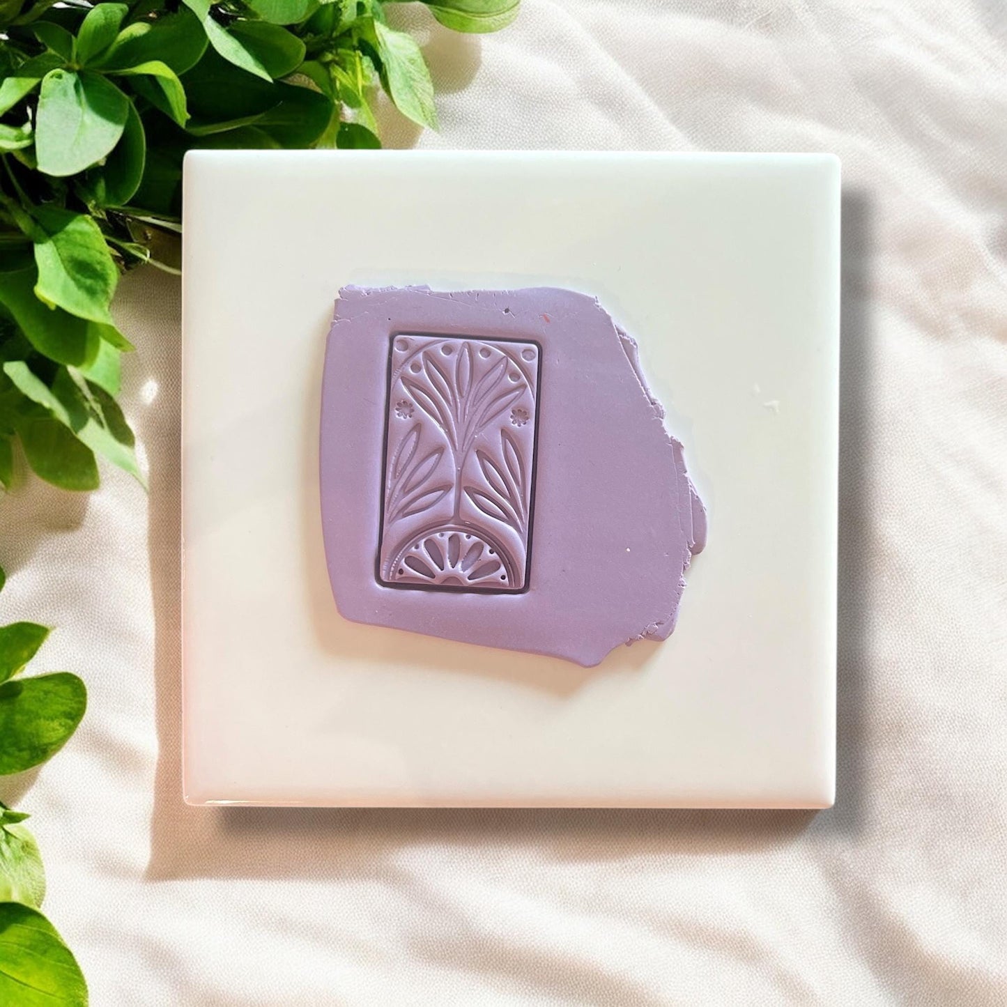 boho folk floral clay impression on purple slab