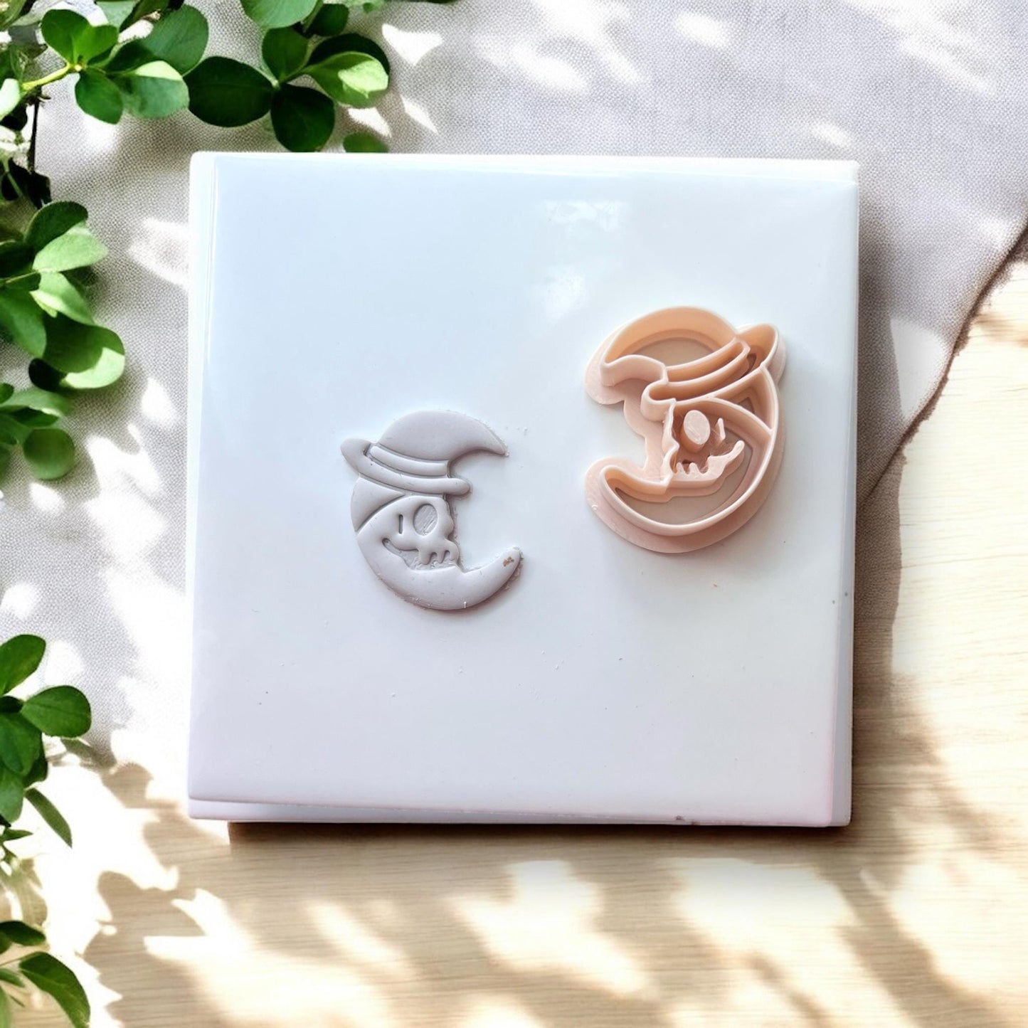 Side-by-side of clay cutter and result
