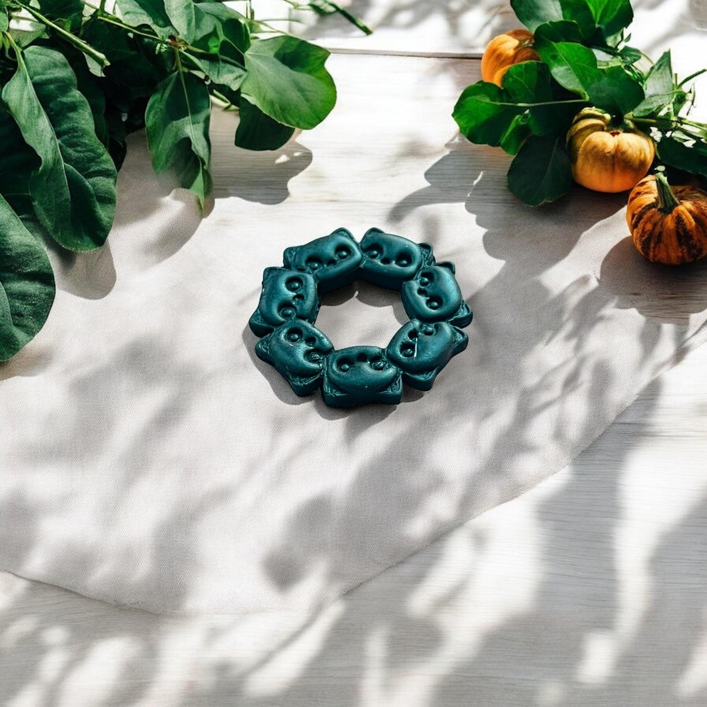 top down view of spooky cat wreath earring mold