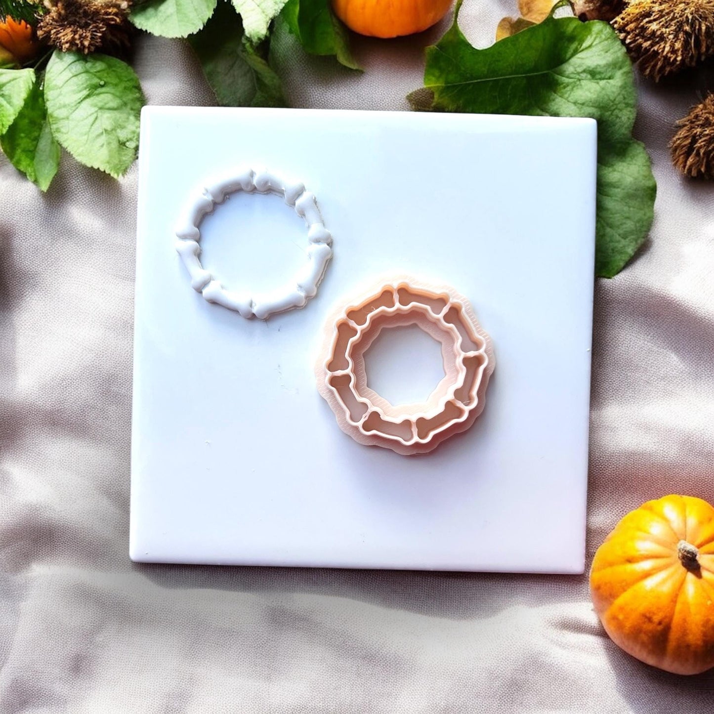 Bone wreath clay cutter with matching clay shape