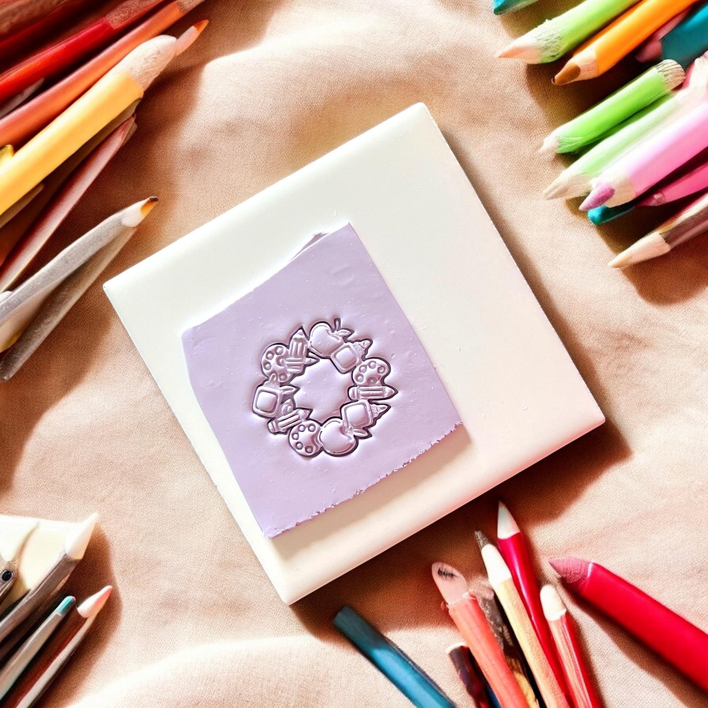 Back to School Wreath Clay Cutter on white tile
