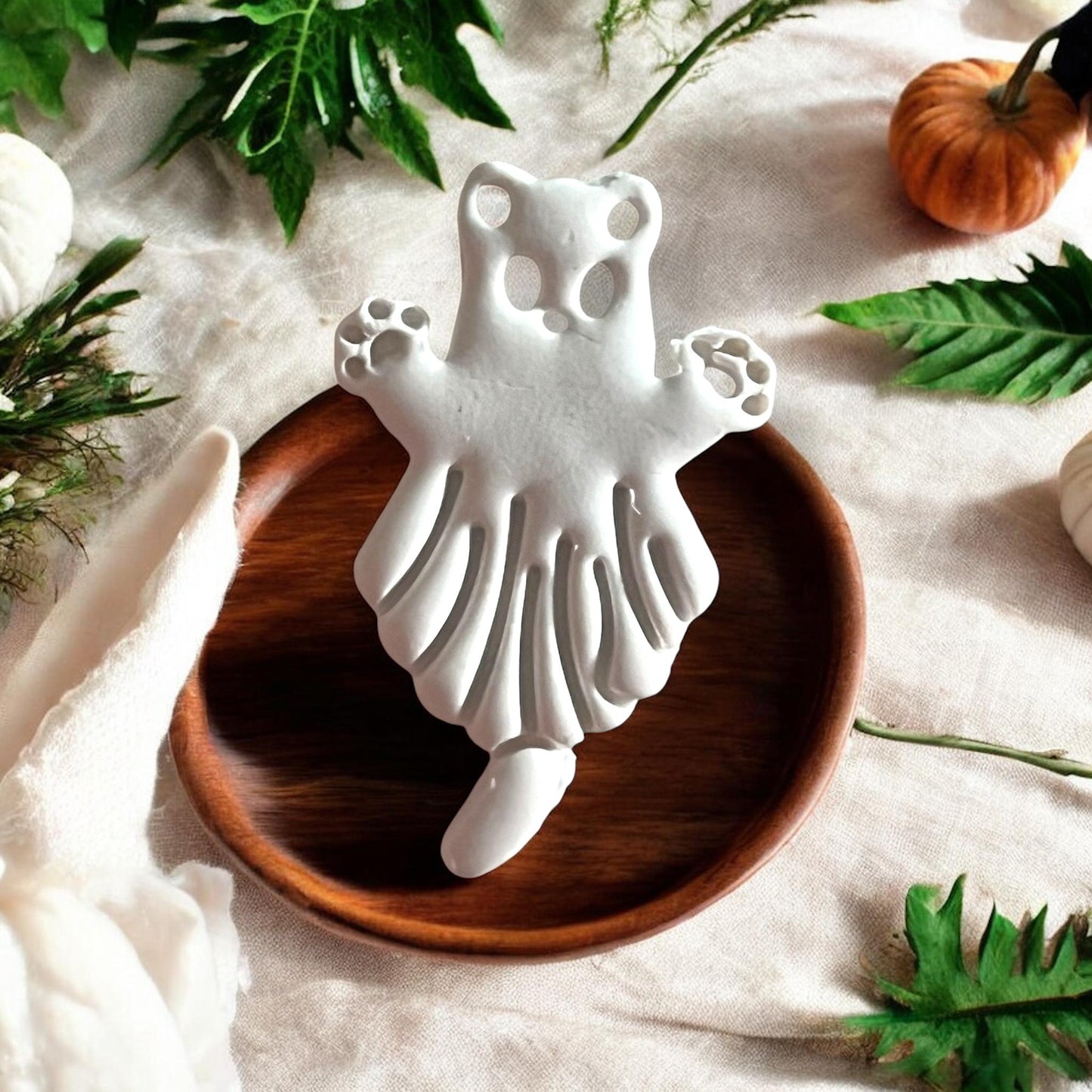 Sugar glider ghost clay shape on wood tray