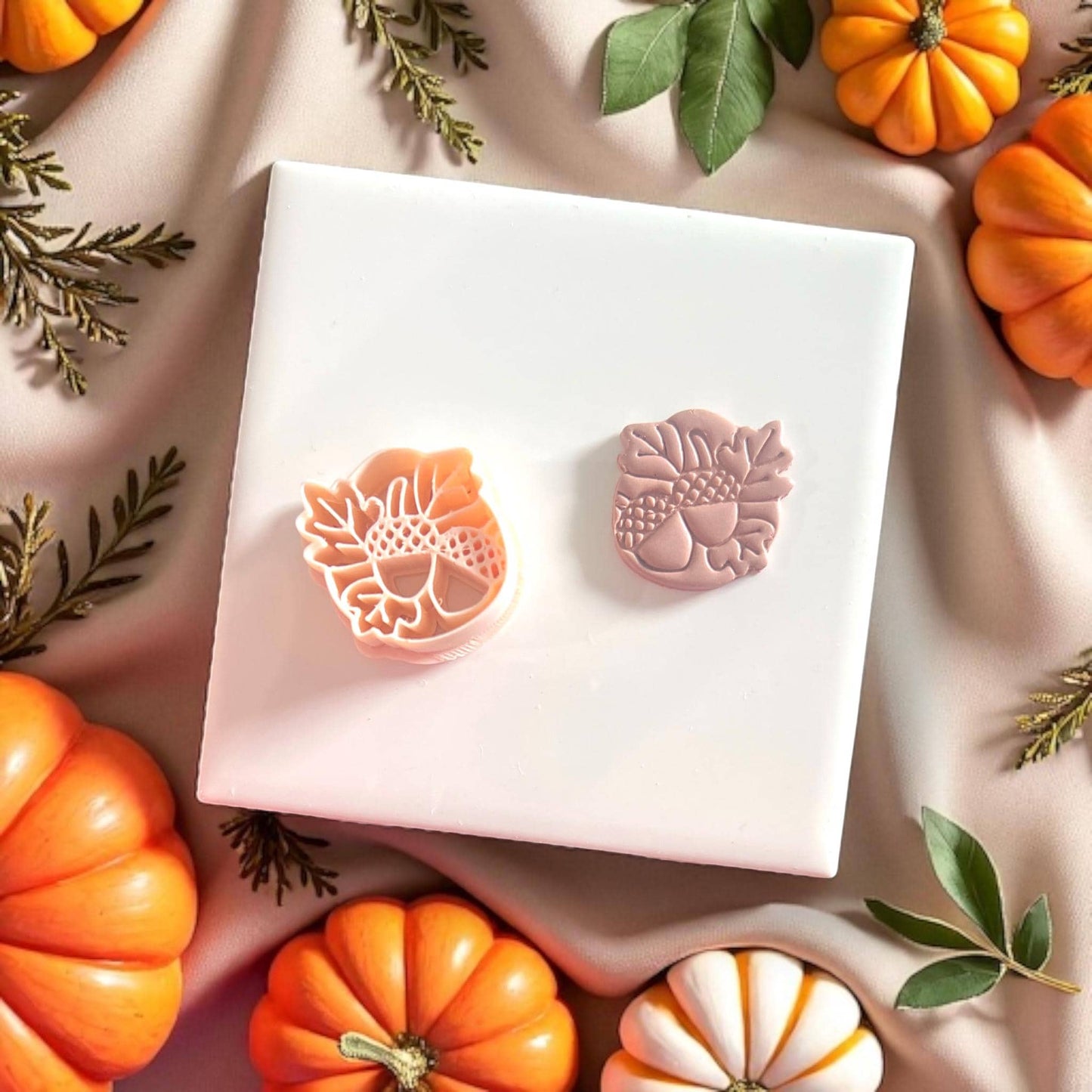 oak leaf and acorn earring clay piece and cutter