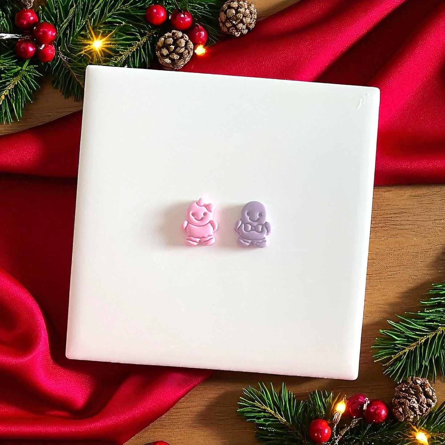 Mini gingerbread boy and girl polymer clay studs