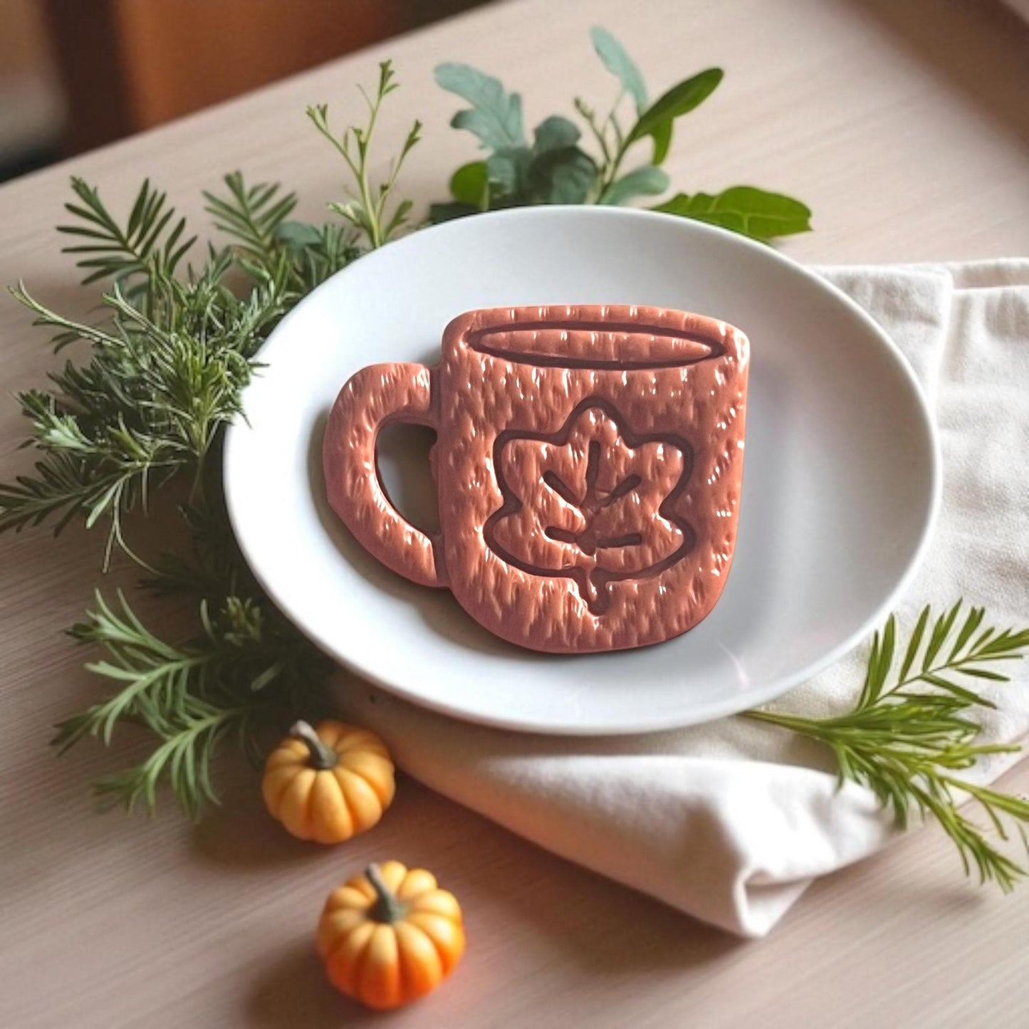 Fall mug polymer clay cutter styled with pumpkins