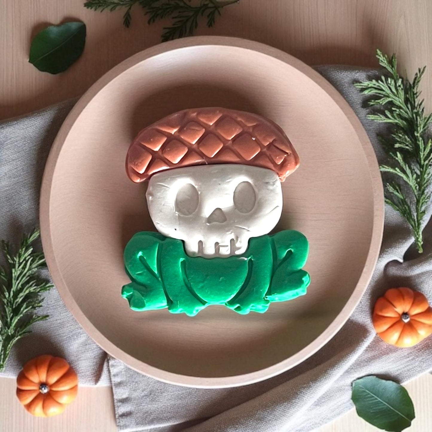 Finished skull frog acorn hat clay cutter