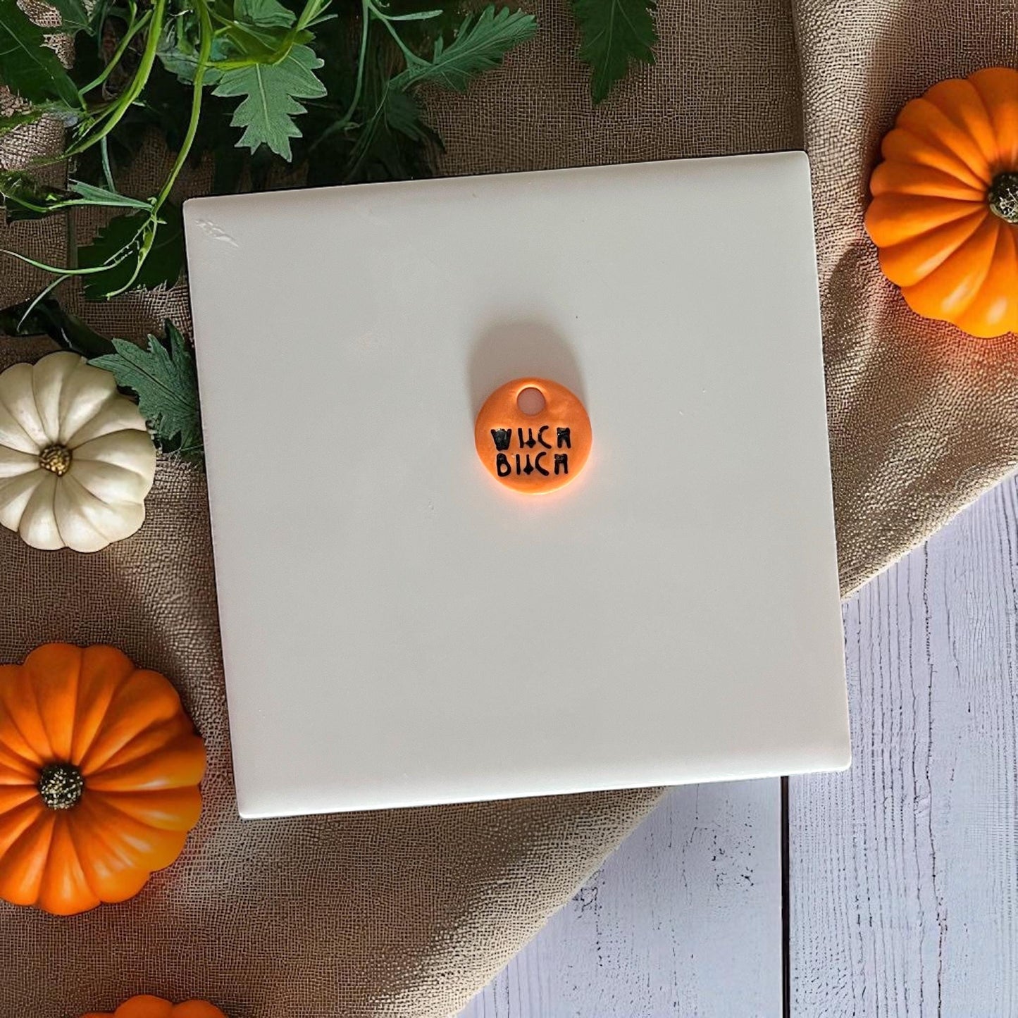 autumn themed witchy clay pendant
