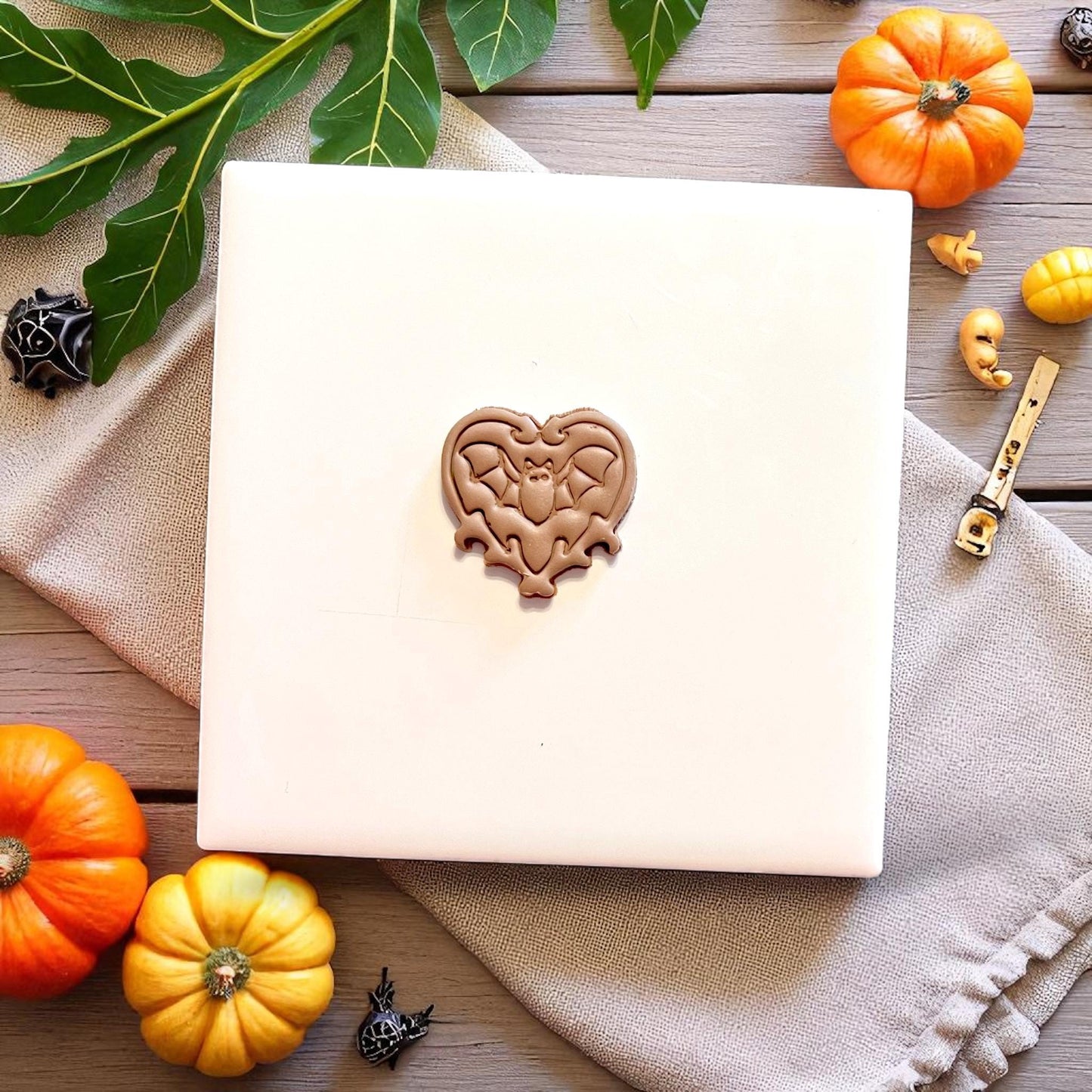 Small clay bat heart shape with spooky gothic details