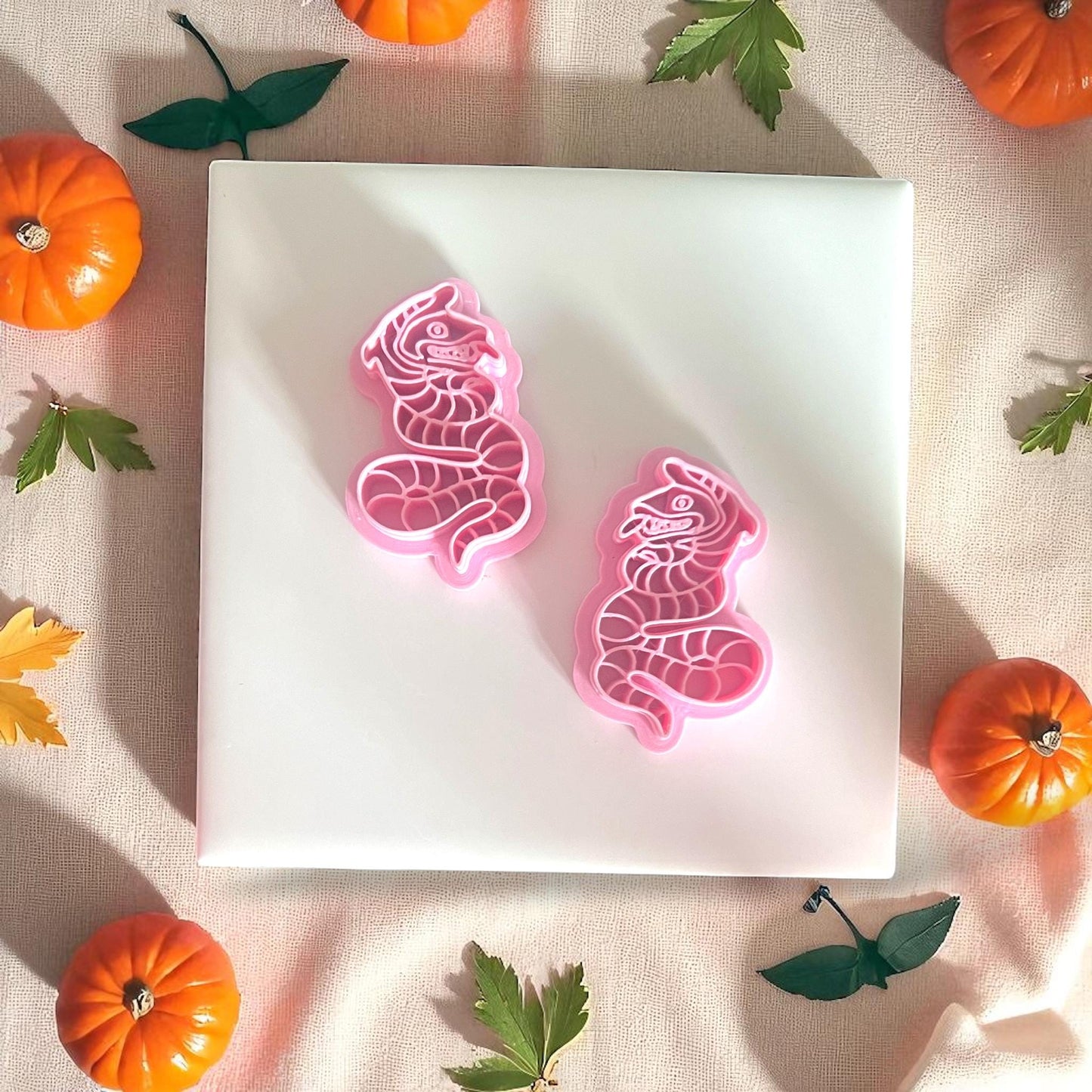 Pink cutters for spooky serpent earrings