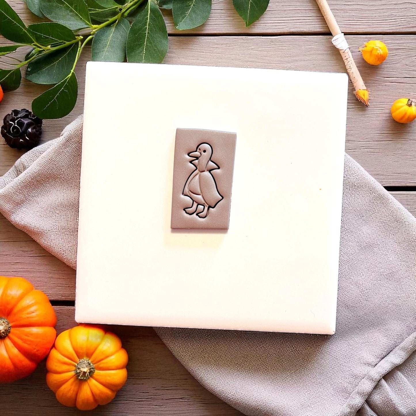 Count Duckula cutter impression in gray clay