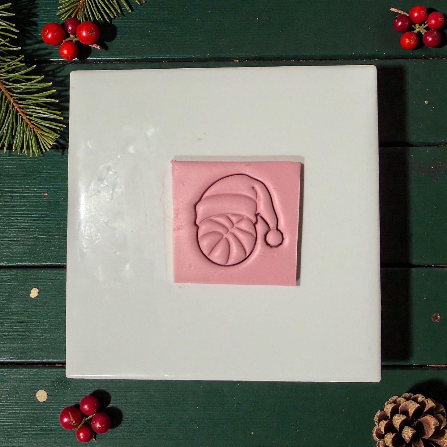 basketball santa clay impression on tile with greenery