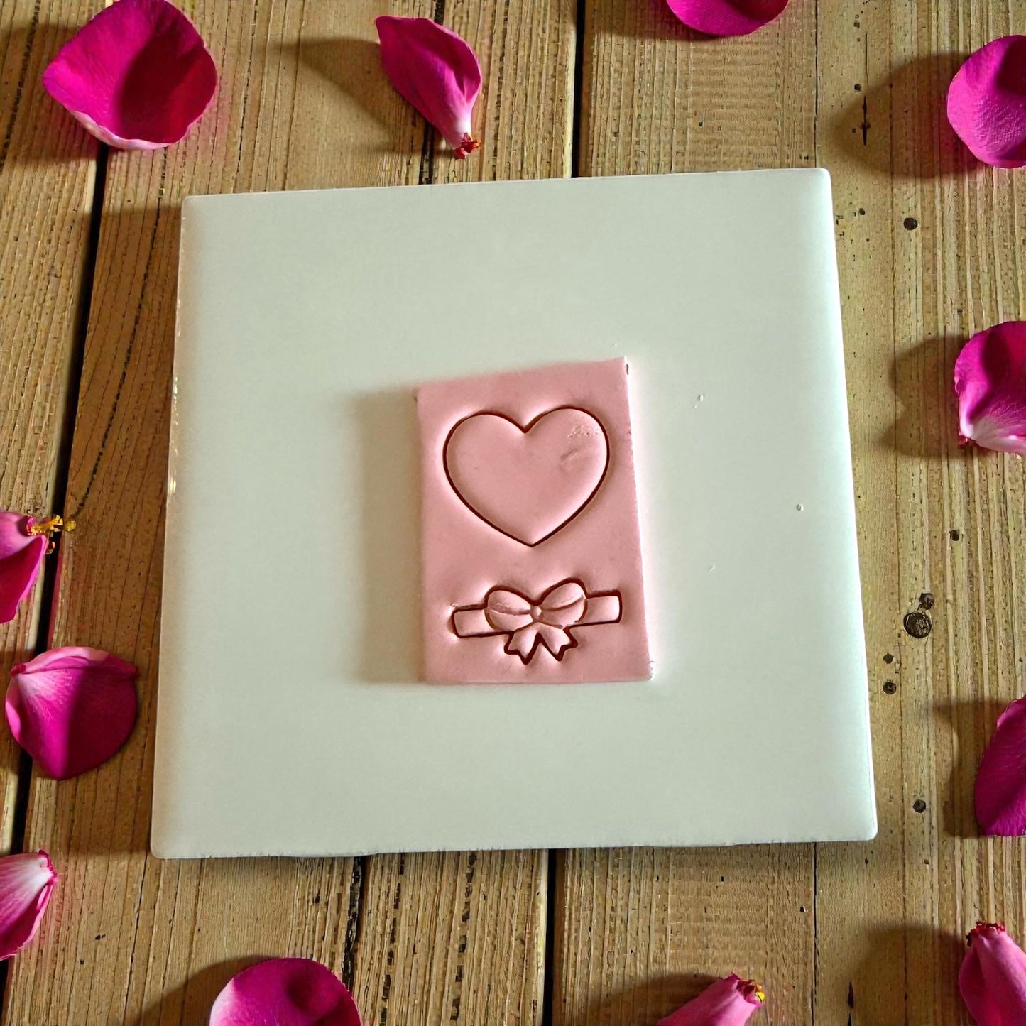 heart gift box clay cutter impression on tile