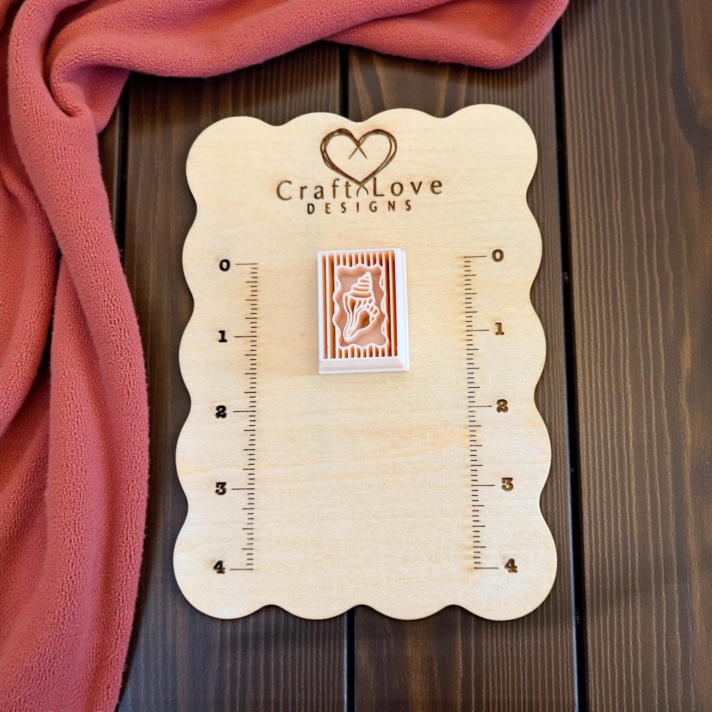 rectangular shell cutter displayed on CraftLove Designs measuring board