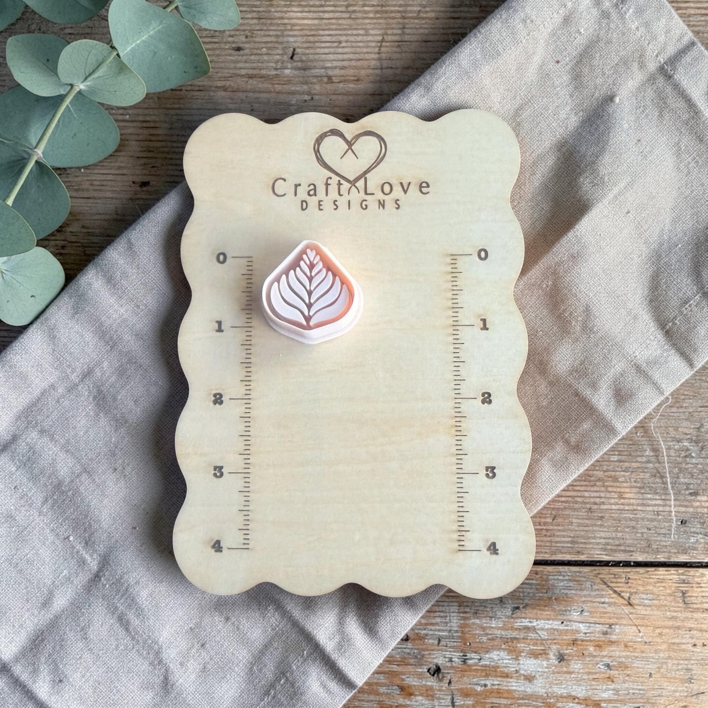 latte love leaf clay cutter size shown 30mm
