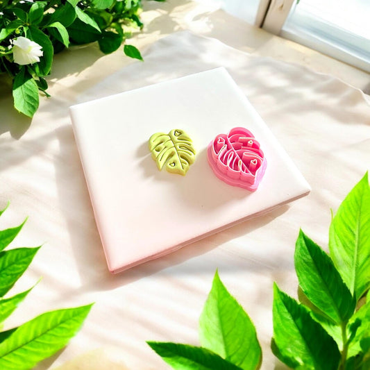 clay leaf next to pink cutter
