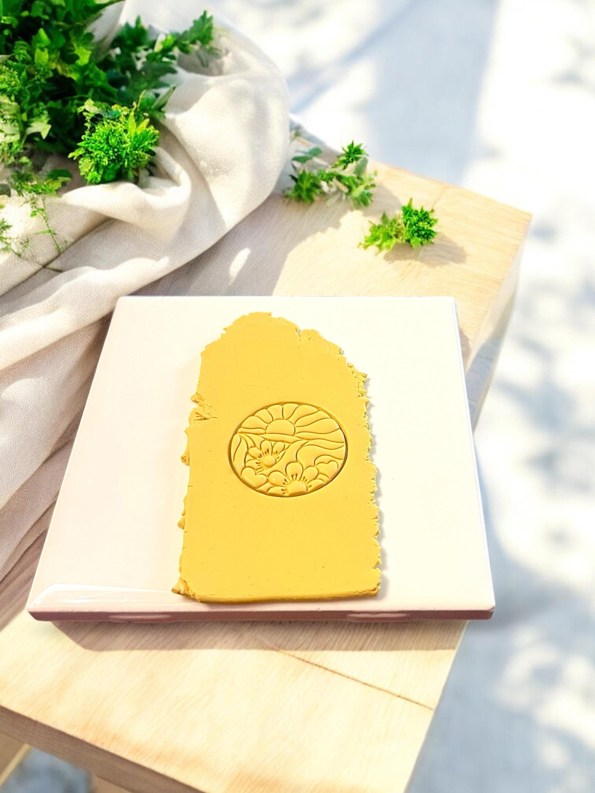 sunshine flower clay imprint for earrings