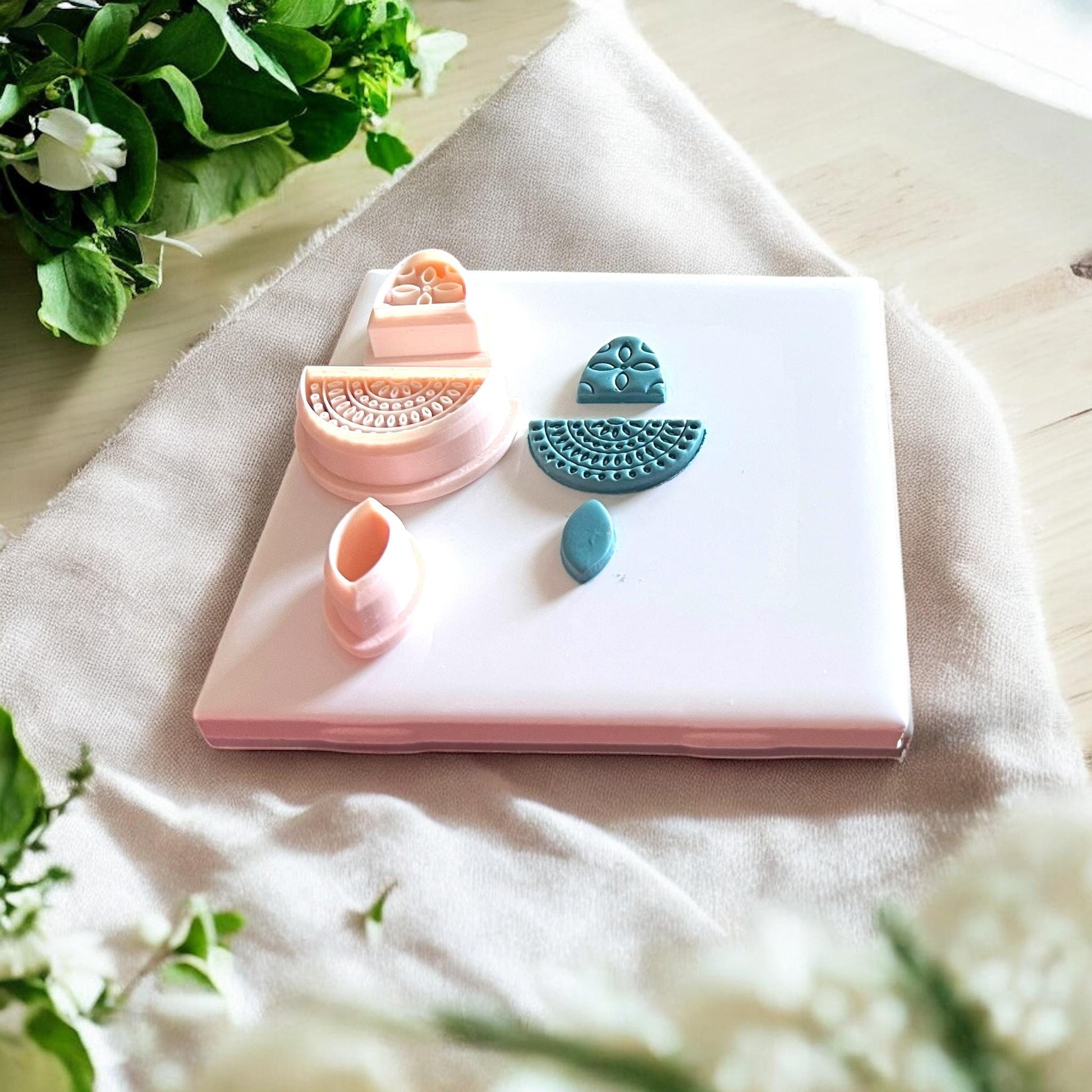 3-piece boho earring clay cutter set on white tile