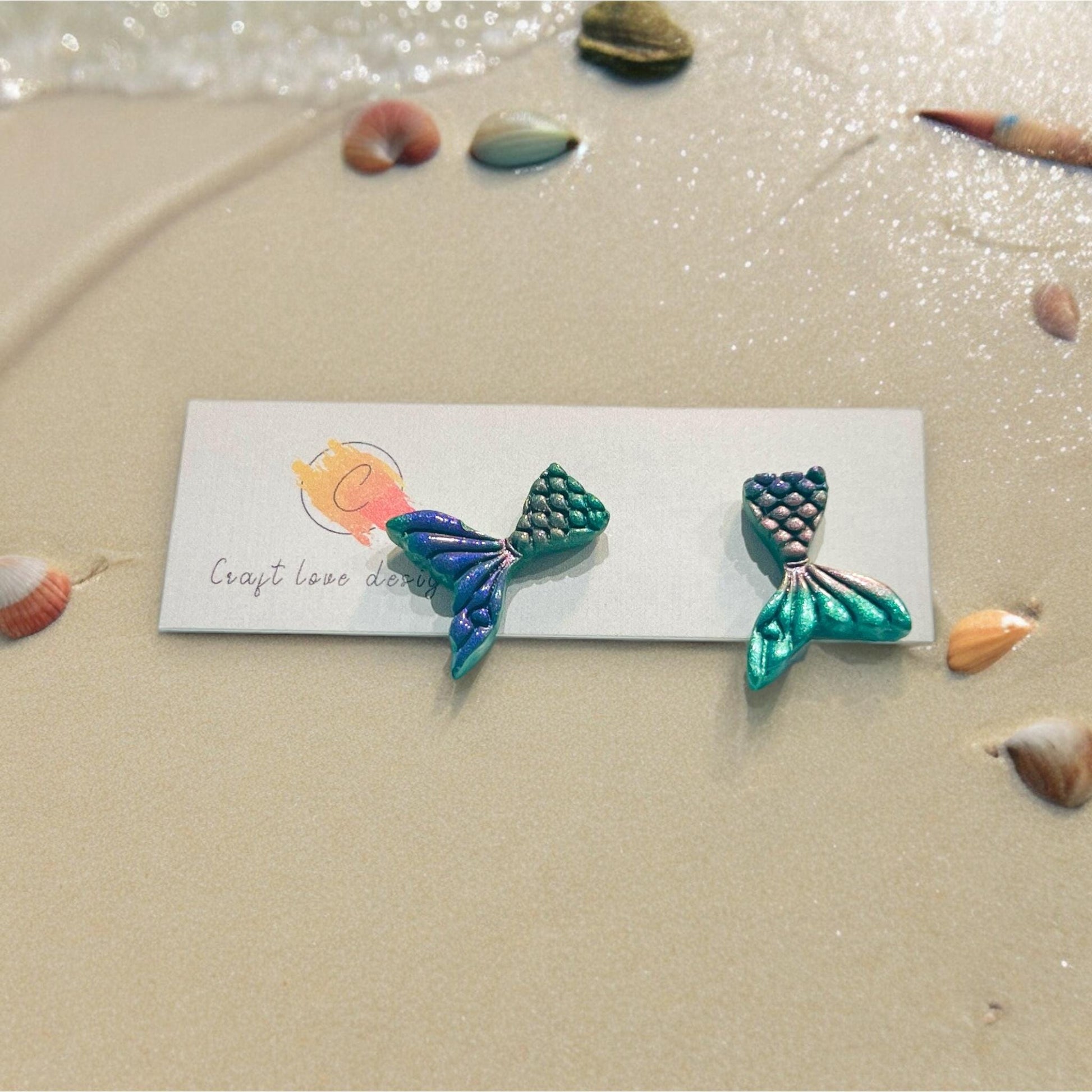 Completed mermaid stud earrings