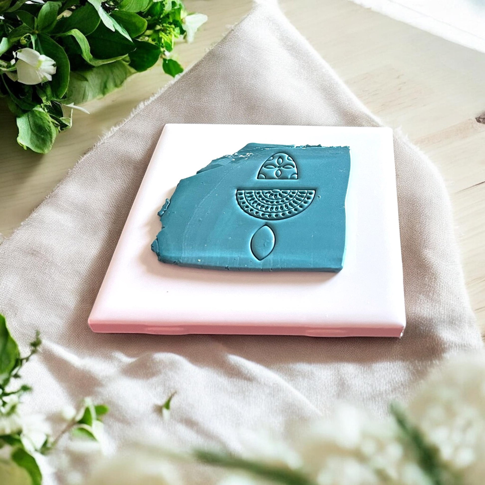 3-piece boho earring clay cutter set on white tile