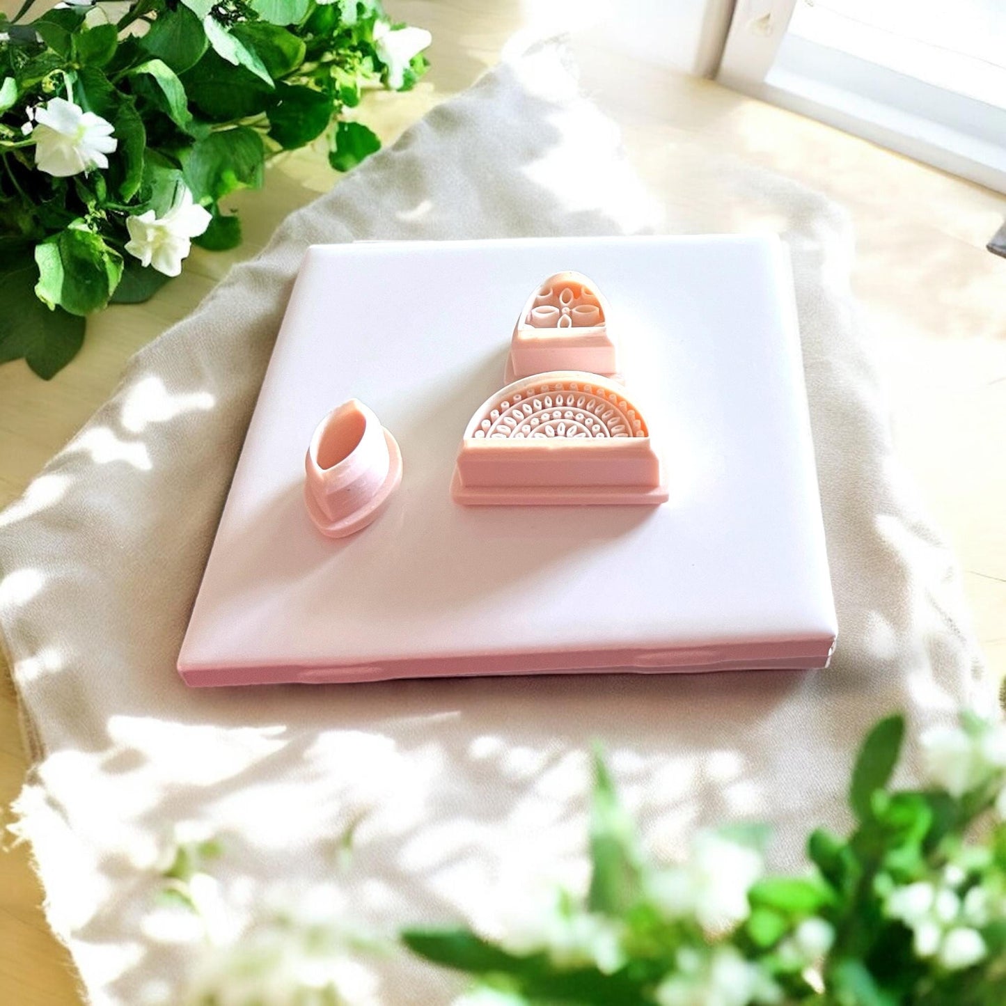 3-piece boho earring clay cutter set on white tile