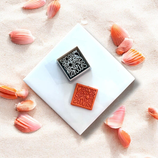 Square cutter and finished clay impression shown side by side