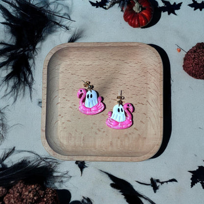 Finished clay piece of ghost on pool floatie