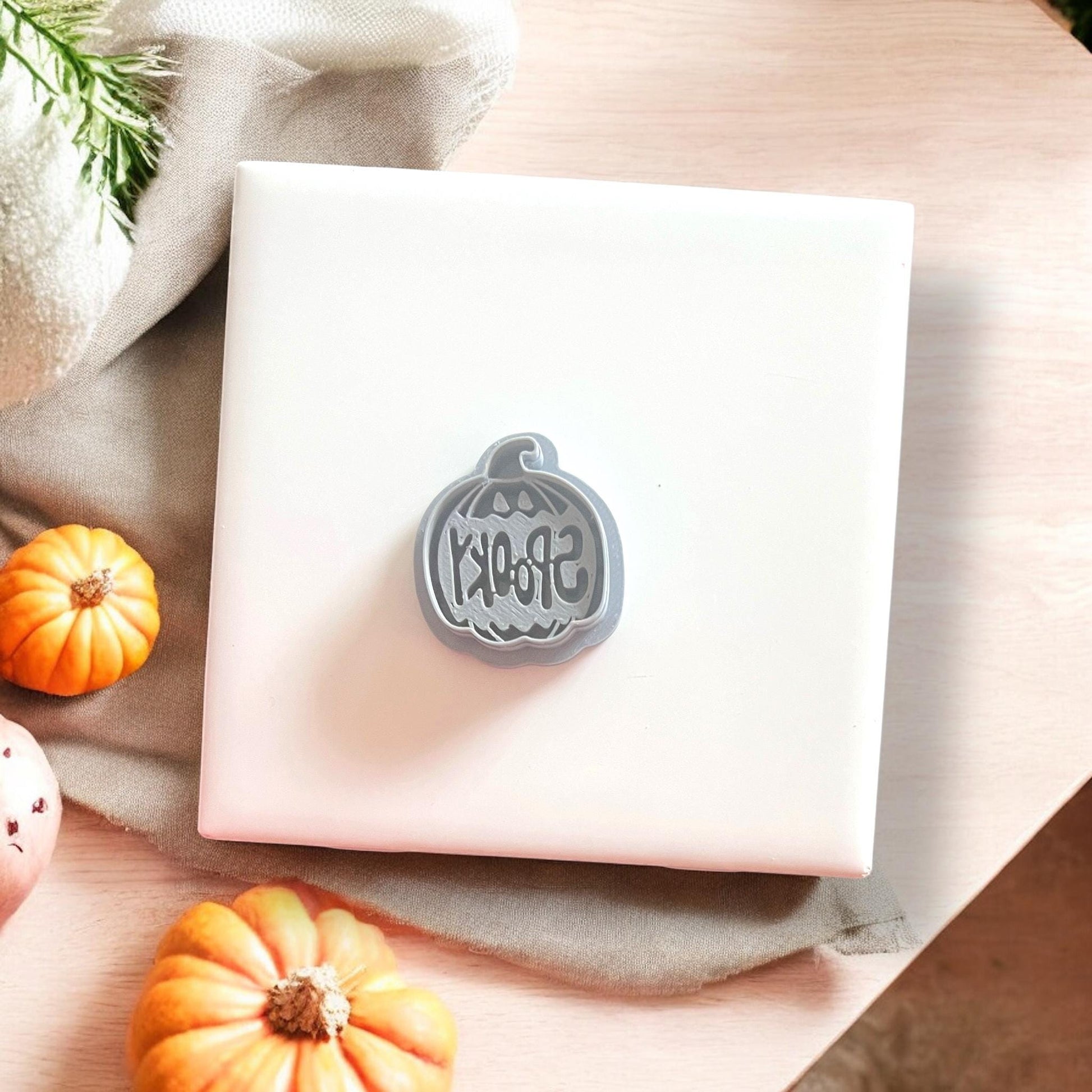 Gray spooky pumpkin polymer clay cutter