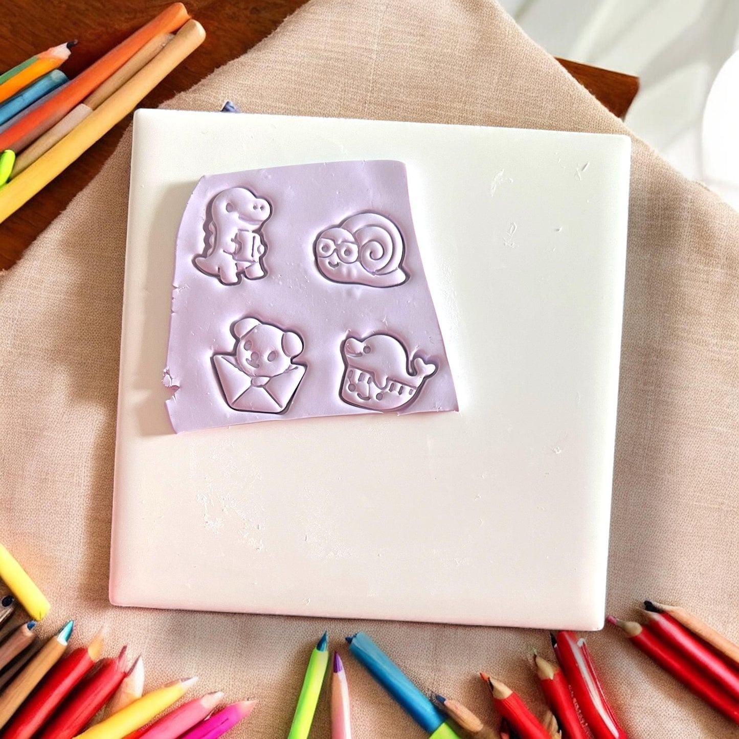 purple school animals clay impressions