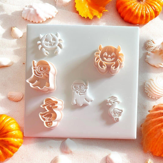 coastal Halloween pumpkin crab and umbrella clay cutter