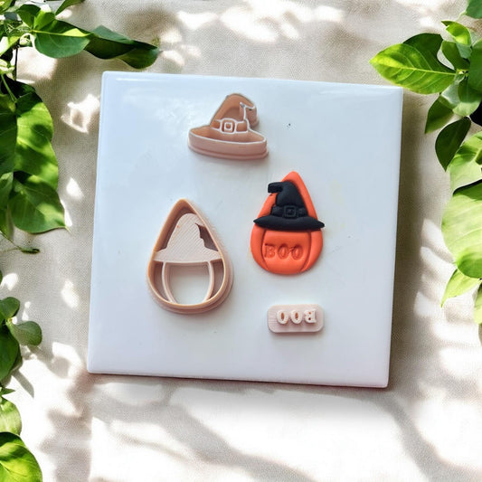 Cutters and finished Halloween clay design