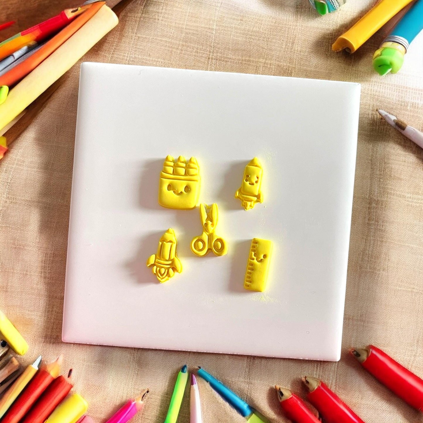 cute yellow school supply clay studs