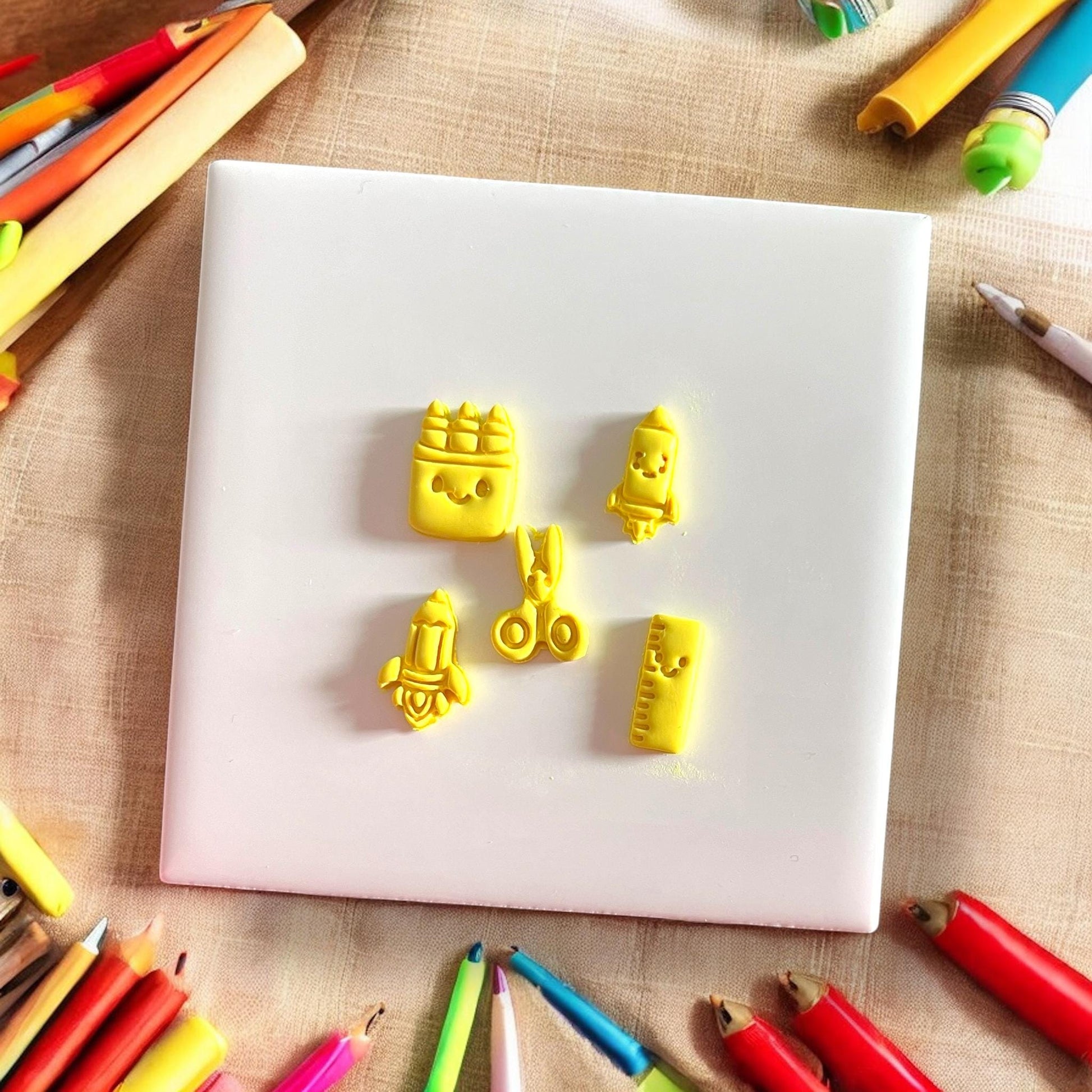 cute yellow school supply clay studs