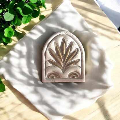 Palm Scroll Window clay shape with gold highlight