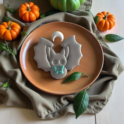 Large bat earring made with Halloween clay cutter set